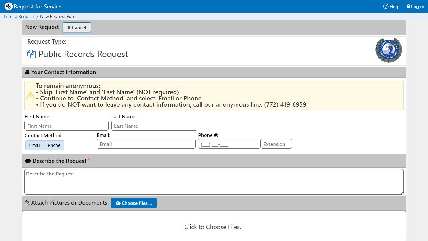 Request Entry - New Request Form - rfs.martin.fl.us